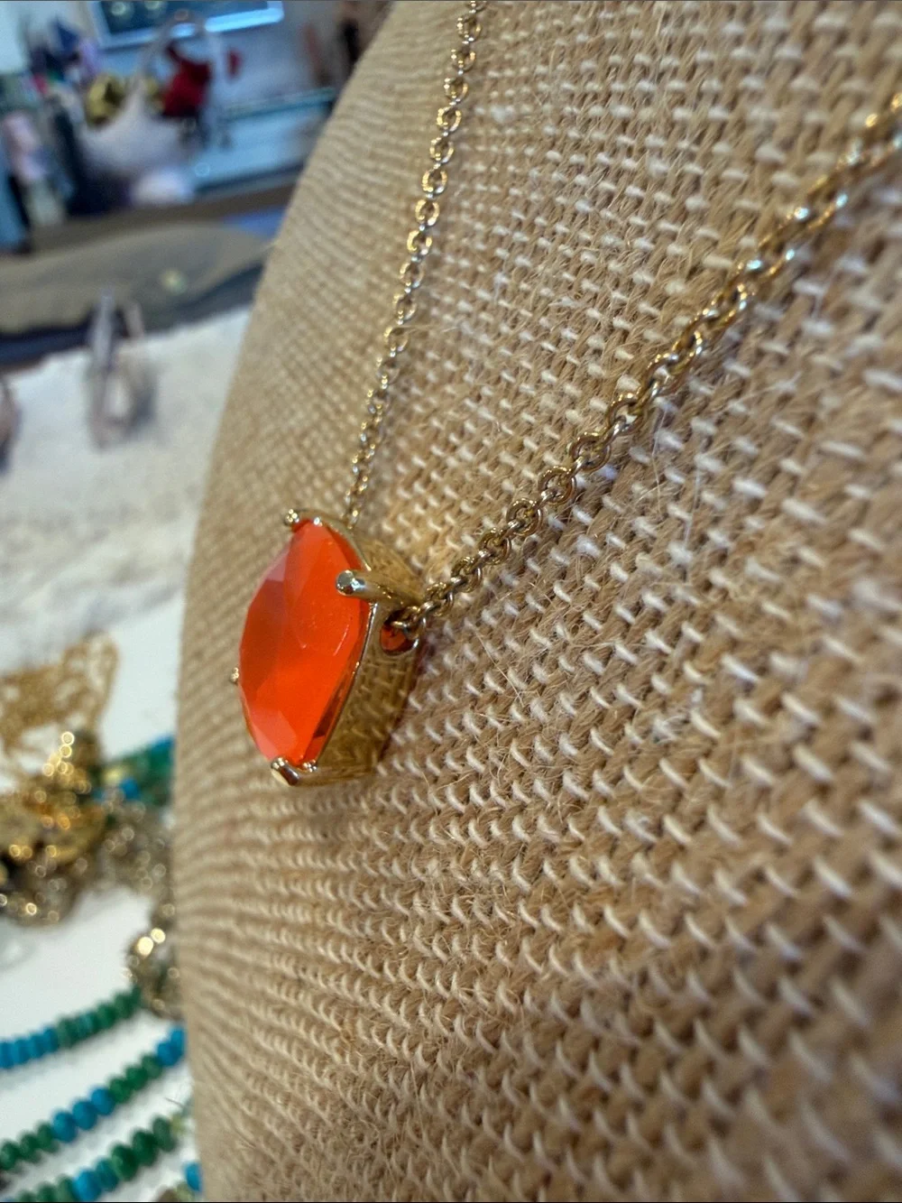 kate spade Gold-Tone Necklace with Bright Orange Square gem like Pendant